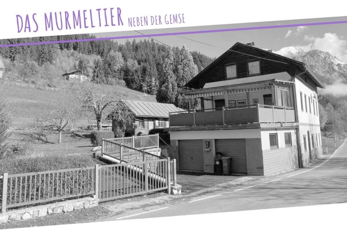 House with garden in the foreground. Mount Dobratsch can be seen in the background.